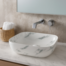 455*325*135mm Rectangle Carrara White Above Counter Ceramic Wash Basin 455*325*135mm Rectangle Carrara White Above Counter Ceramic Wash Basin